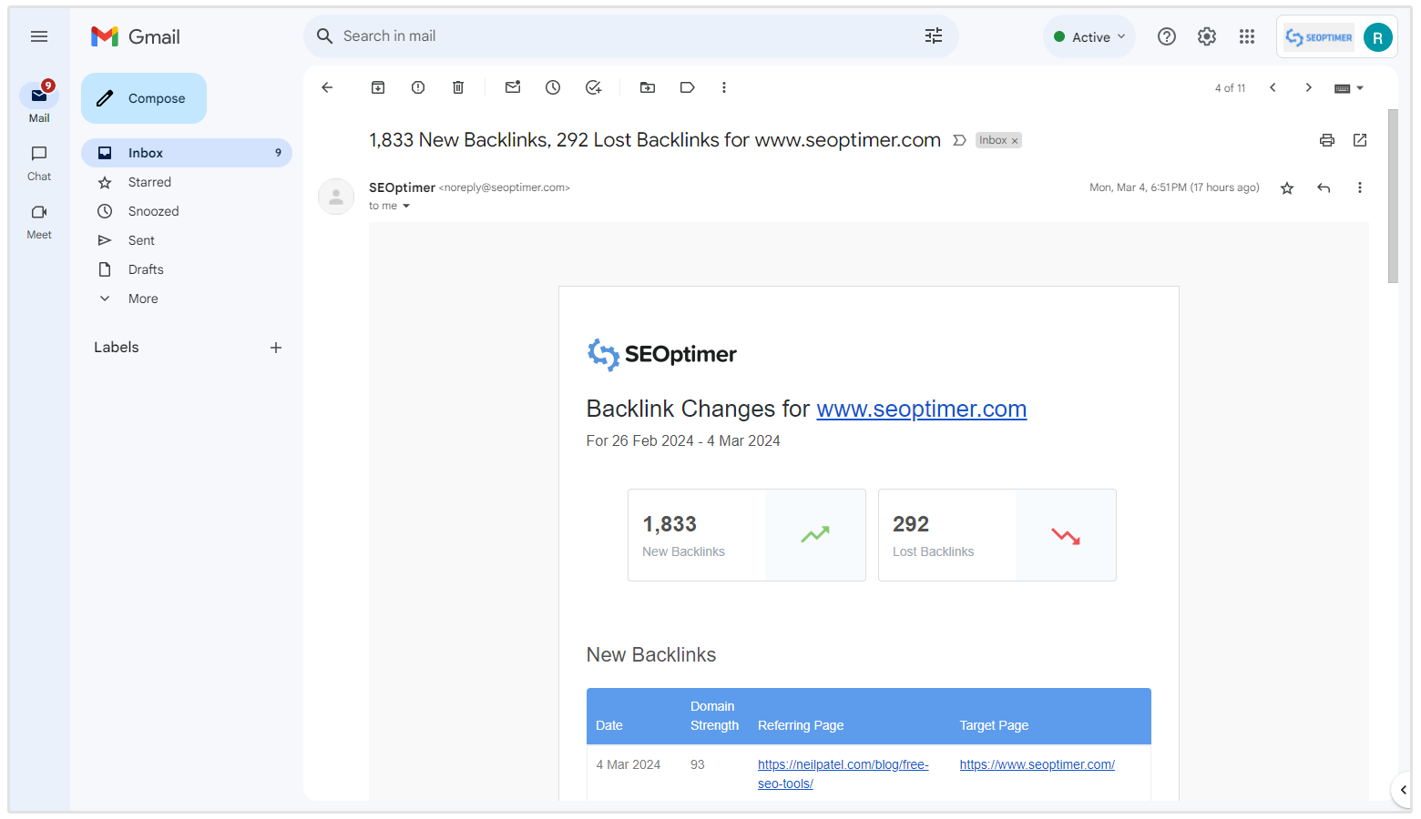 ringkasan email perubahan backlink